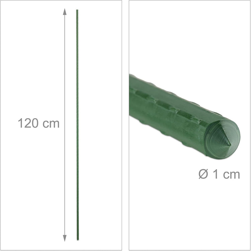 Relaxdays Pflanzstäbe, 10er Set, 120 cm, Ø 10 mm, kunststoffummantelter Stahl, Rankhilfe für Pflanze