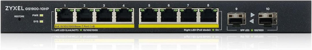 ZyXEL 8-Port Gigabit Ethernet Smart Managed PoE Switch mit 77 Watt Budget - lüfterloses Design und 2