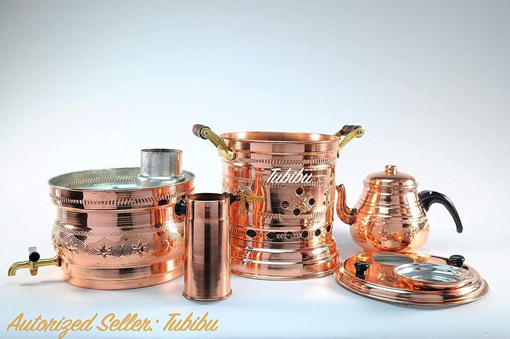 Tubibu Samowar Teekannen-Set, Anthrazit, handgefertigt, echtes Kupfer, Samowar (Kupfer, Lage)