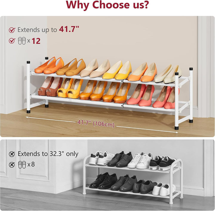 Tajsoon 2-stöckiges, Ausziehbares Schuhregal, 71–104 cm Verstellbar und Stapelbar, Schuhablage aus M