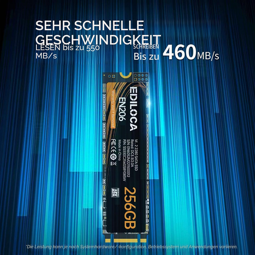 Ediloca EN206 256GB 3D NAND TLC M.2 SSD, M.2 2280 SATA III 6Gb/s SSD Interne Festplatte, Lese-/Schre