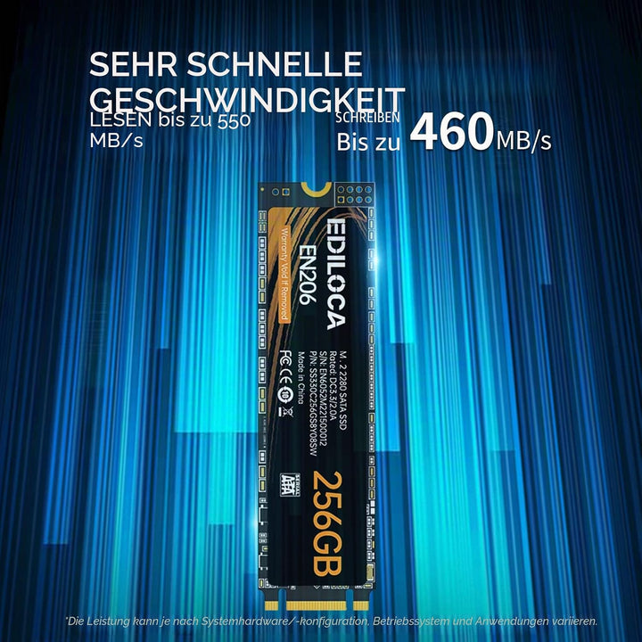 Ediloca EN206 256GB 3D NAND TLC M.2 SSD, M.2 2280 SATA III 6Gb/s SSD Interne Festplatte, Lese-/Schre