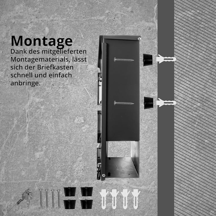 Grafner Premium Briefkasten personalisiert, RAL7016 mit Zeitungsfach und 2 Schlüssel, moderner Postk