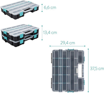 Navaris Kleinteile Organizer XL - Profi Sortierkasten zweistöckig 37,5x29x13,4cm - Verstellbare Fäch