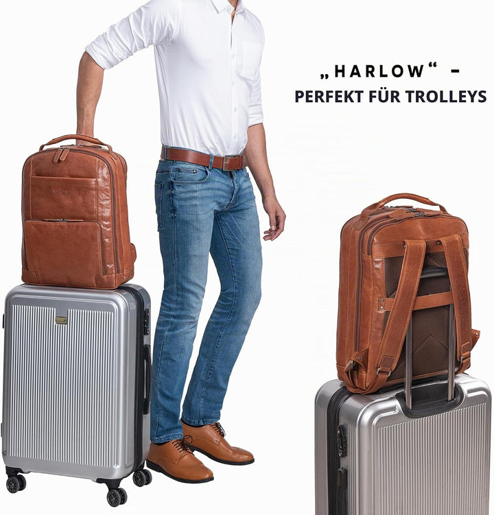 STILORD XL Herren-Businessrucksack aus Leder braun - 15-17 Zoll grosser Arbeitsrucksack - Männer Lap