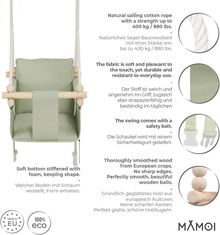 MAMOI® Babyschaukel, Baby schaukel Indoor, Kinderschaukel aus Holz, Holzschaukel für Kinder, Schauke