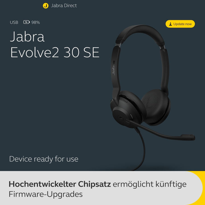 Jabra Evolve2 30 SE - Kabelgebundenes Stereo-Headset mit Geräuschunterdrückung und 2-Mikrofon-Techno