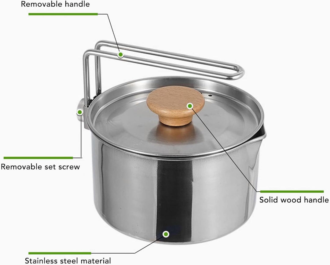Camping Topf, 1L Herd Kochgeschirr 304 Edelstahl Kochtopf Portable Camping Wasserkocher Mit Klappgri