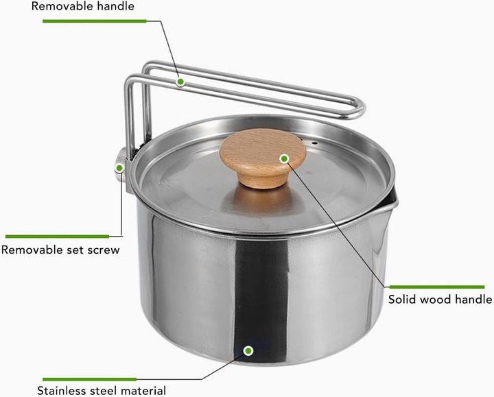 Camping Topf, 1L Herd Kochgeschirr 304 Edelstahl Kochtopf Portable Camping Wasserkocher Mit Klappgri