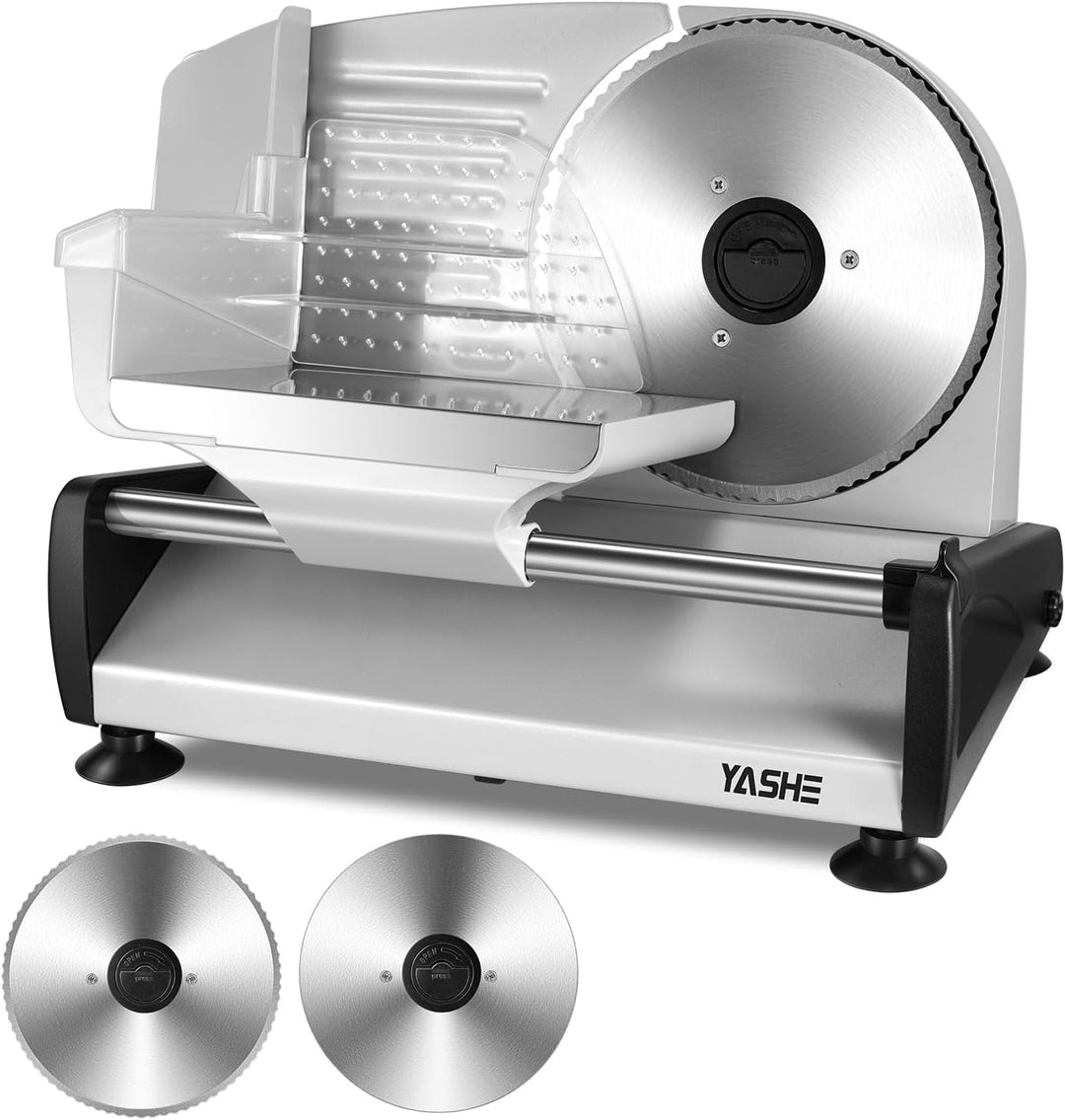 YASHE Allesschneider Elektrisch, 250W Brotschneidemaschine mit 19cm Gezahntem & Glattem Messer, Eins