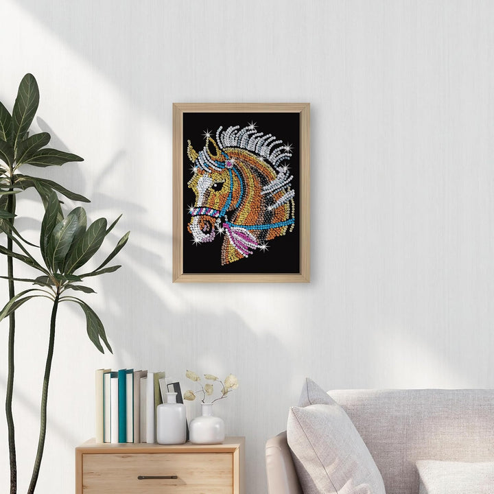 Kitfix - Sequin Art Pferd mit Holzrahmen - 27 x 36cm - Sequin Art Blue Premium - Paillettenbild - Ba