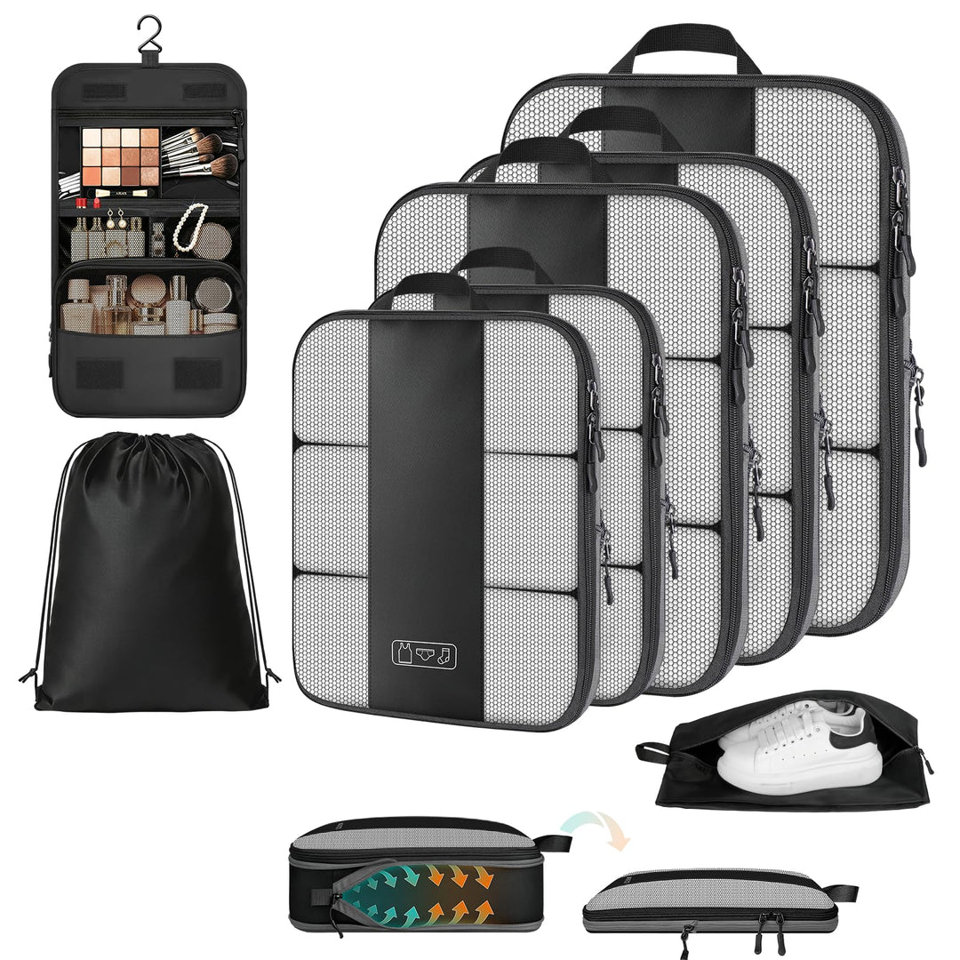 Koffer Organizer mit Kompression, 8 Stück Packing Cubes für Koffer und Rucksack – wasserabweisende P