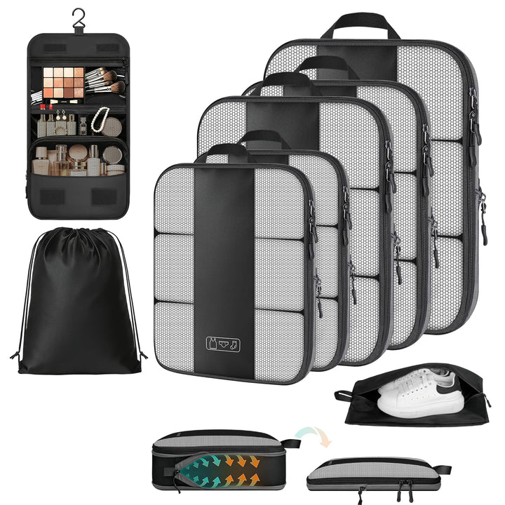 Koffer Organizer mit Kompression, 8 Stück Packing Cubes für Koffer und Rucksack – wasserabweisende P
