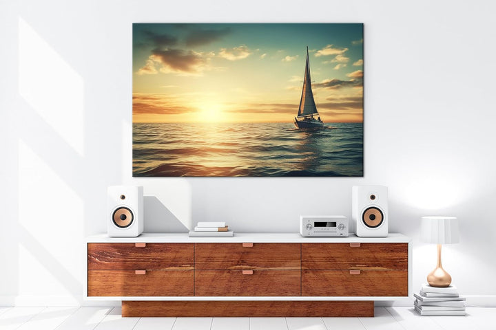 deyoli Segelboot im Ozean Format: 80x60 cm als Leinwandbild, Motiv fertig gerahmt auf Echtholzrahmen