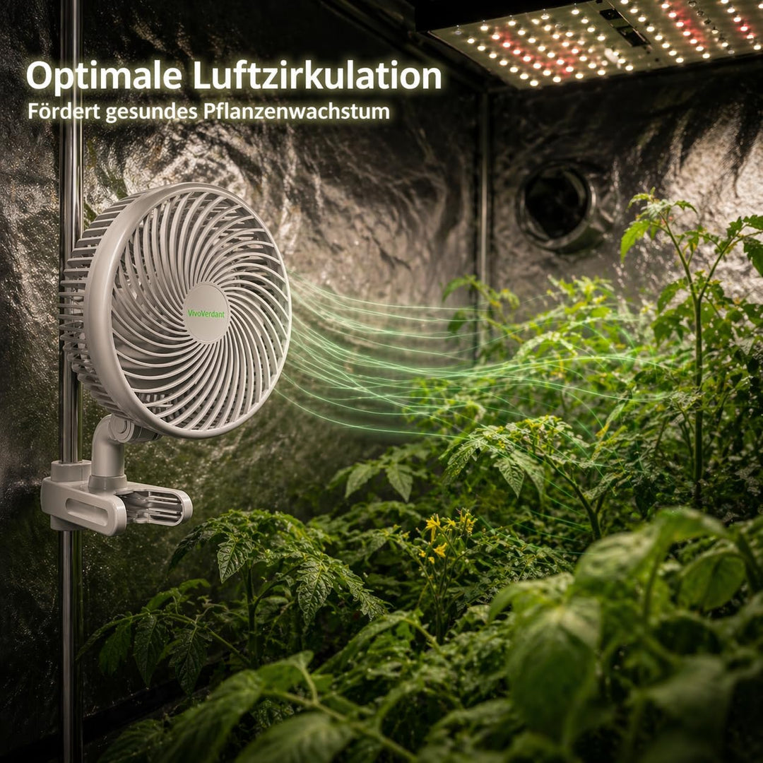 Grow Ventilator Oszillierend mit Clip, 10 Stufen Klemmventilator, 330 CFM Umluftventilator leise, EC