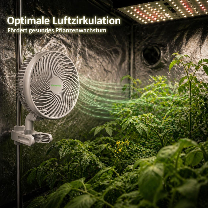 Grow Ventilator Oszillierend mit Clip, 10 Stufen Klemmventilator, 330 CFM Umluftventilator leise, EC