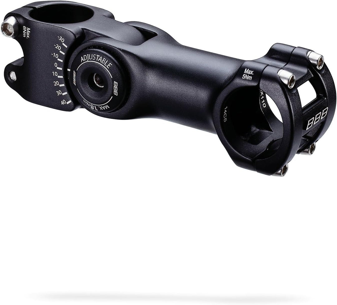 BBB Highsix OS 110 mm Verstellbarer Lenkervorbau Edelstahl Bolzen-40° -+40° Winkel 31,8 mm Mitteldur