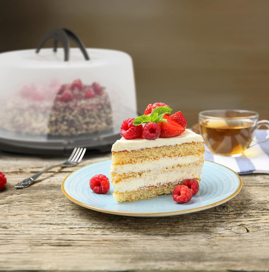 Hausfelder Kuchen Transportbox rund, Tortentransportbox mit Haube und Griff, Tortenglocke 33 cm Durc