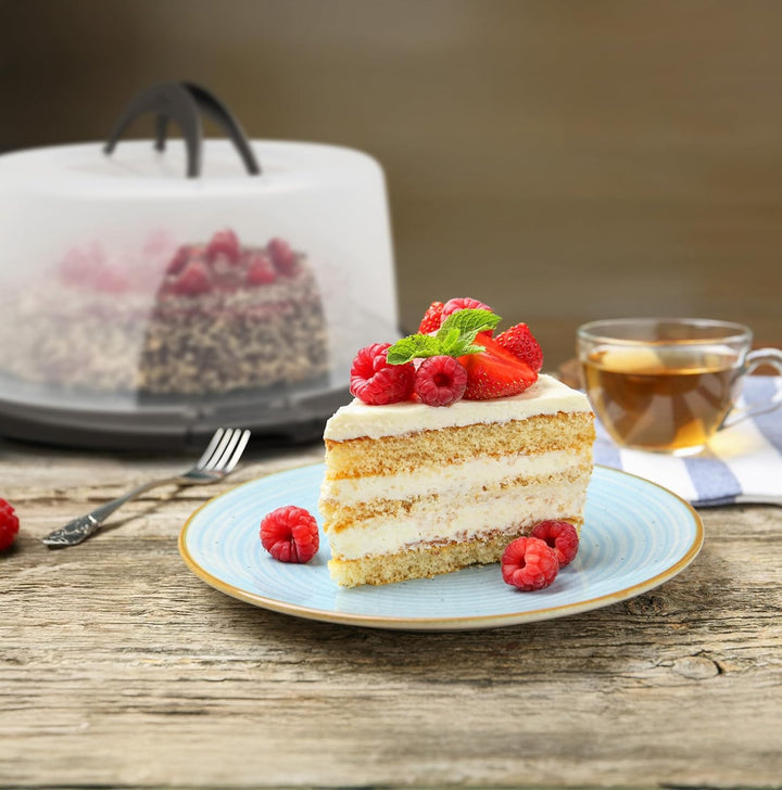 Hausfelder Kuchen Transportbox rund, Tortentransportbox mit Haube und Griff, Tortenglocke 33 cm Durc