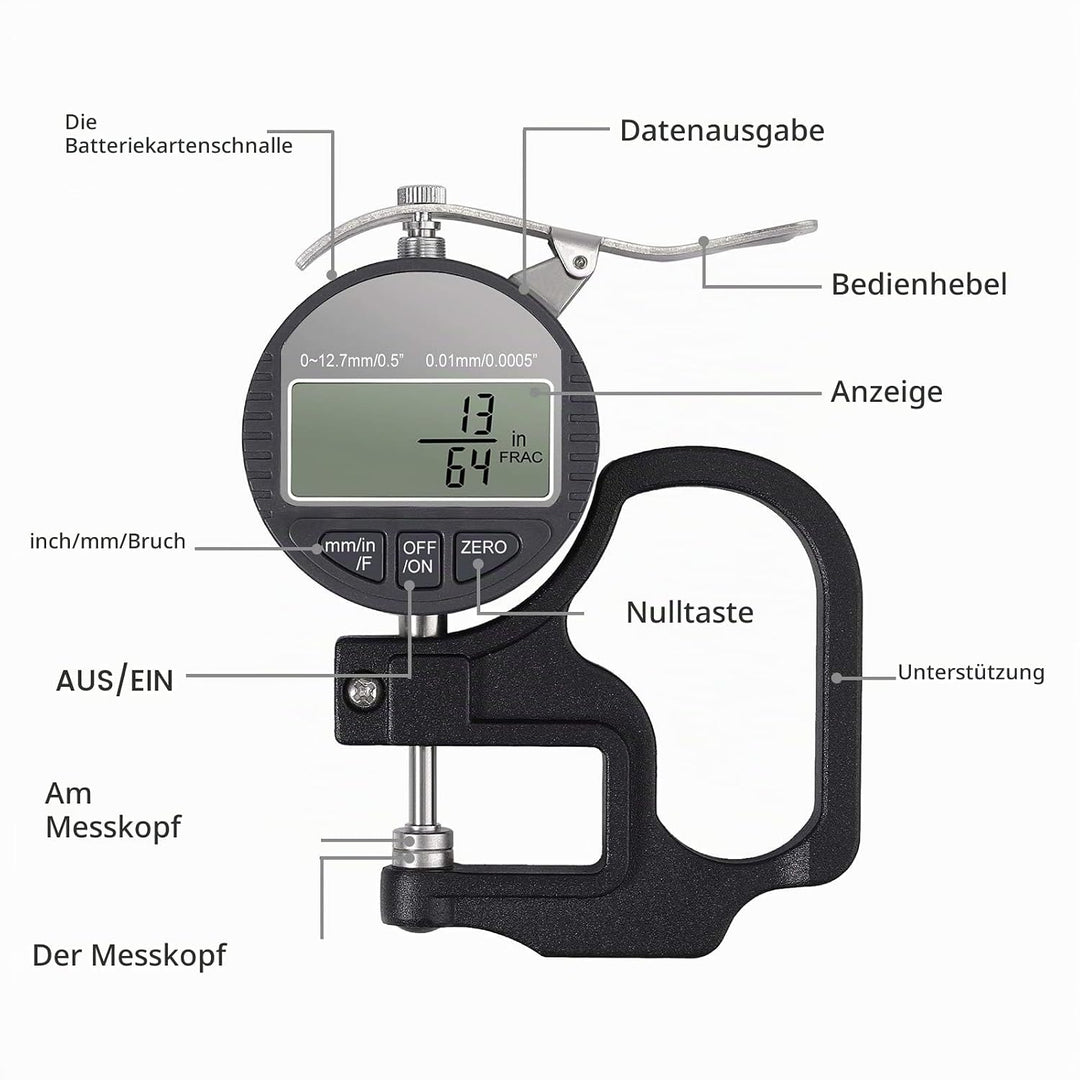 Tragbares digitales Dickenmessgerät 0,0005-0,5 Zoll / 0,01-12,7 mm Messbereich Elektronisches Mikrom
