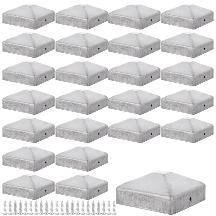 24 Stück Pfostenkappe 7x7, Einschlaghülse 70x70MM, Zaunpfosten Metall, Pyramiden Form Zaunpfosten Ka