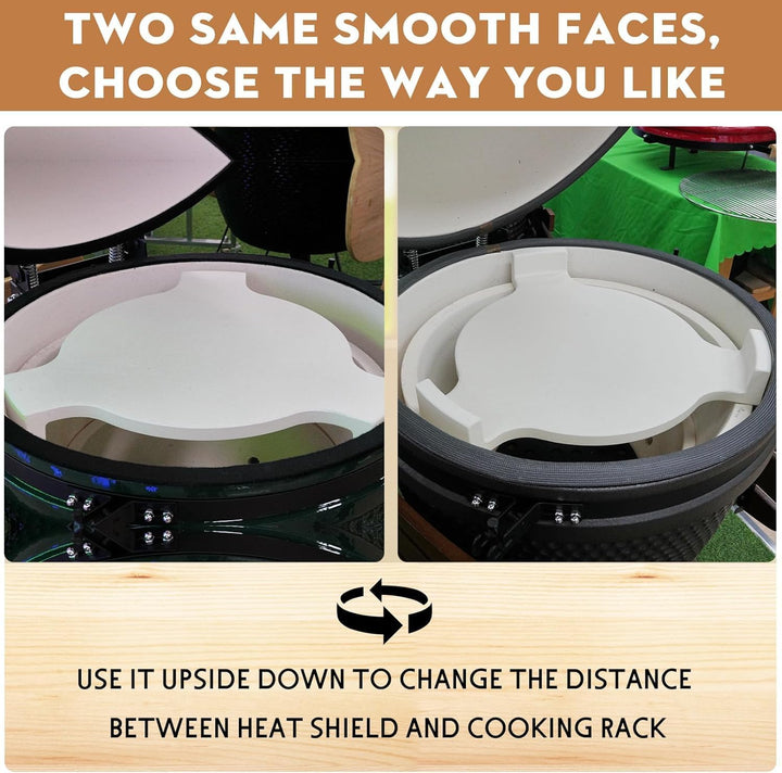 13'' Pizzastein & Heat Deflector für Kamado Zubehör – Extra Dicker Keramik Conveggtor mit 3 Beinen,