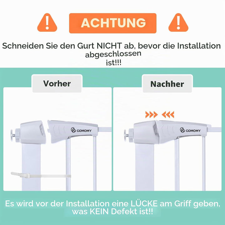 COMOMY Türschutzgitter mit Katzenklappe, 75-103cm Treppenschutzgitter ohne Bohren für Hunde und Katz