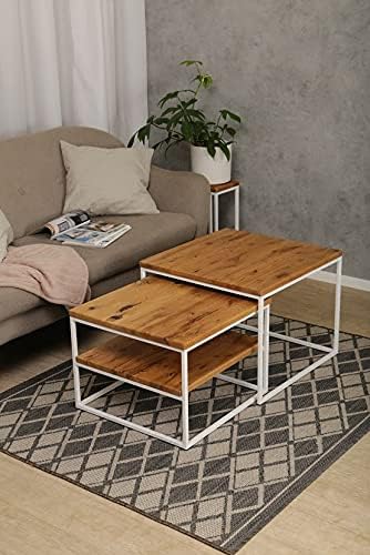 Original BestLoft® 2er-Set Couchtisch Twinsburg aus edler Eiche Industriedesign (Eiche Wild + Gestel