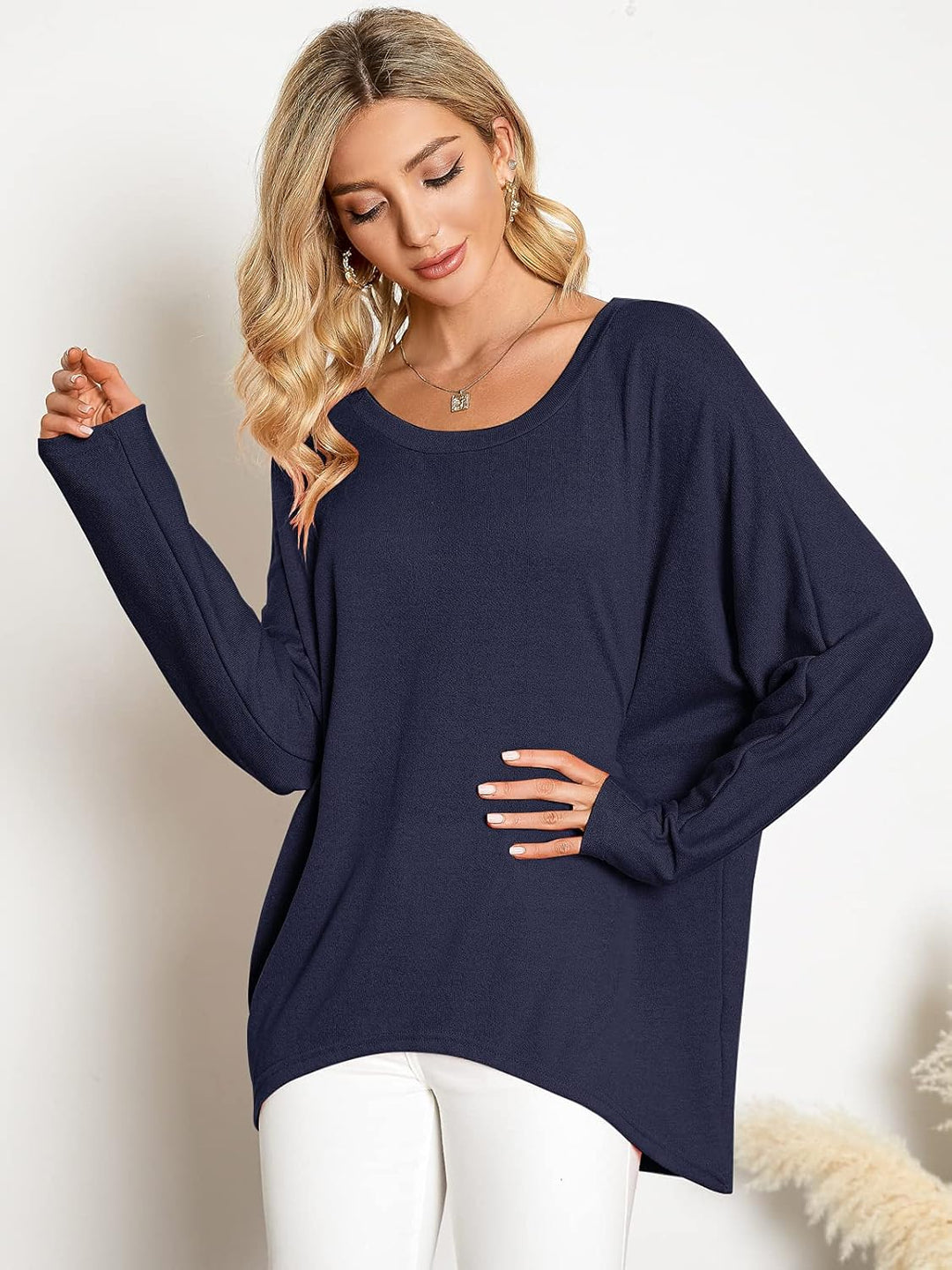 ZANZEA Damen Lose Asymmetrisch Jumper Sweatshirt Pullover Bluse Oberteile Oversize Tops, Marine