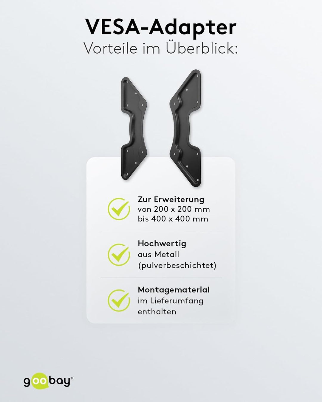 Goobay 60134 VESA-Adapter für TV-Wandhalter zur Erweiterung der VESA-Masse eines TV-Wandhalters, Sch