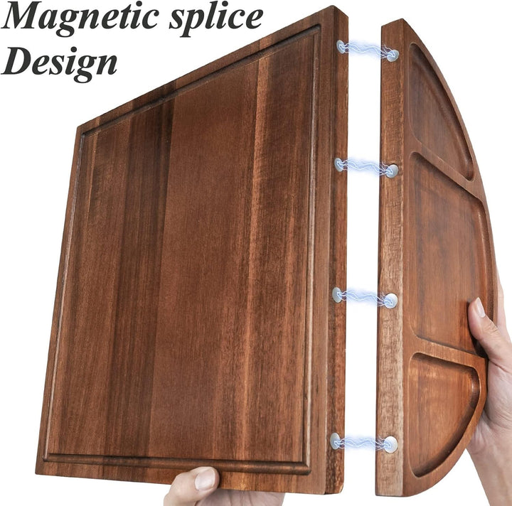 YUANQIAN Magnetisches Akazienholz-Charcuterie-Brett, gross, 66 cm x 33 cm, Käsebrett, Splice-Servier