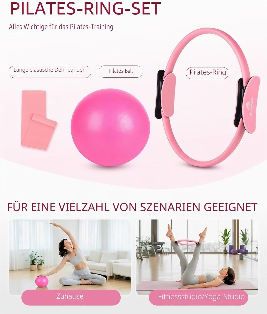 Abahub Pilates Ring Set, 35CM Magic Circle, 25CM Mini Ball, Stretchbänder,Home Pilates Ausrüstung, f