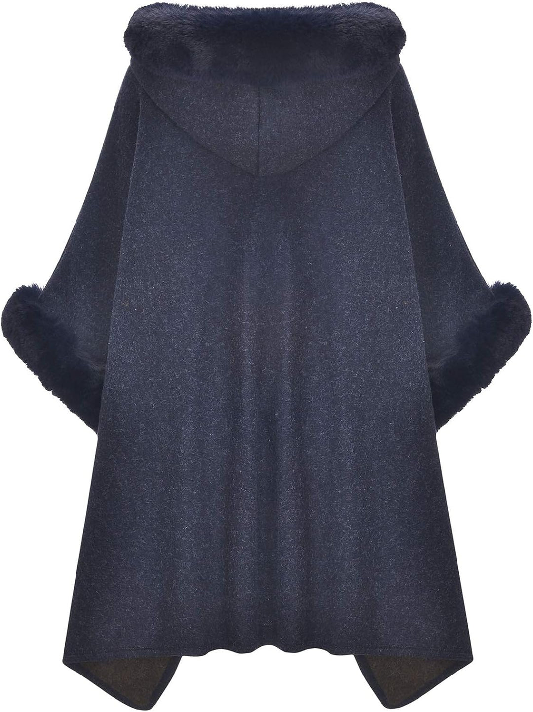 ZLYC Damen Winter Umhang Strickjacke Warm Kunstpelz Mäntel Poncho Cape mit Kapuze Einheitsgrösse Nav