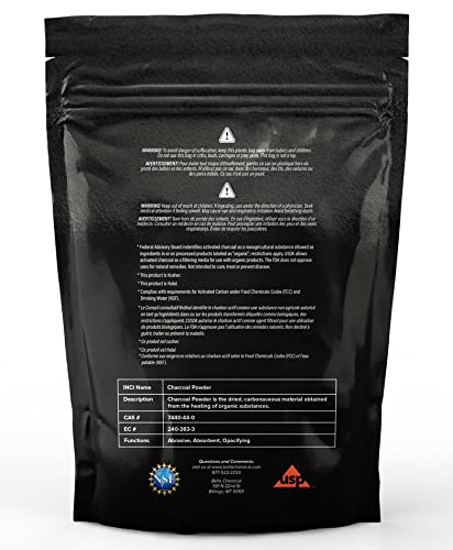 Bio-Kokosnuss-Aktivkohlepulver - Lebensmittelqualität, Koscher - Zahnaufhellung, Gesichtspeeling, Se