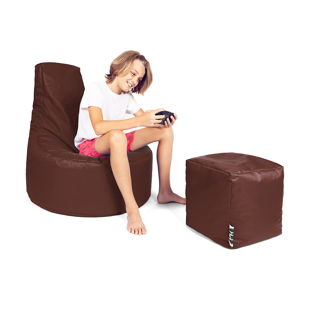PATCH HOME Gamer Kissen Lounge Kissen Sitzsack Sessel Sitzkissen Bean Bag + Würfel/Hocker mit Reissv