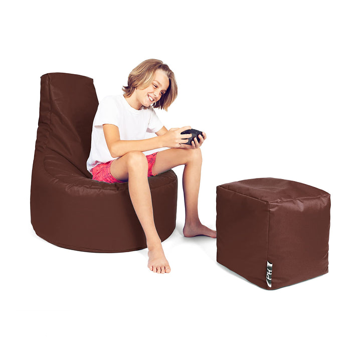 PATCH HOME Gamer Kissen Lounge Kissen Sitzsack Sessel Sitzkissen Bean Bag + Würfel/Hocker mit Reissv