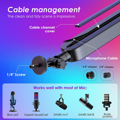 YOUSHARES RGB Mikrofon Arm kompatibel mit Shure SM7B, MV7, HyperX QuadCast, ProCast, Blue Yeti, Rode