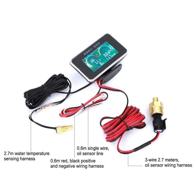 4-in-1 Auto LCD Digital LCD Instrument, Öldruckanzeige Voltmeter Kraftstoffanzeige Wassertemperatura