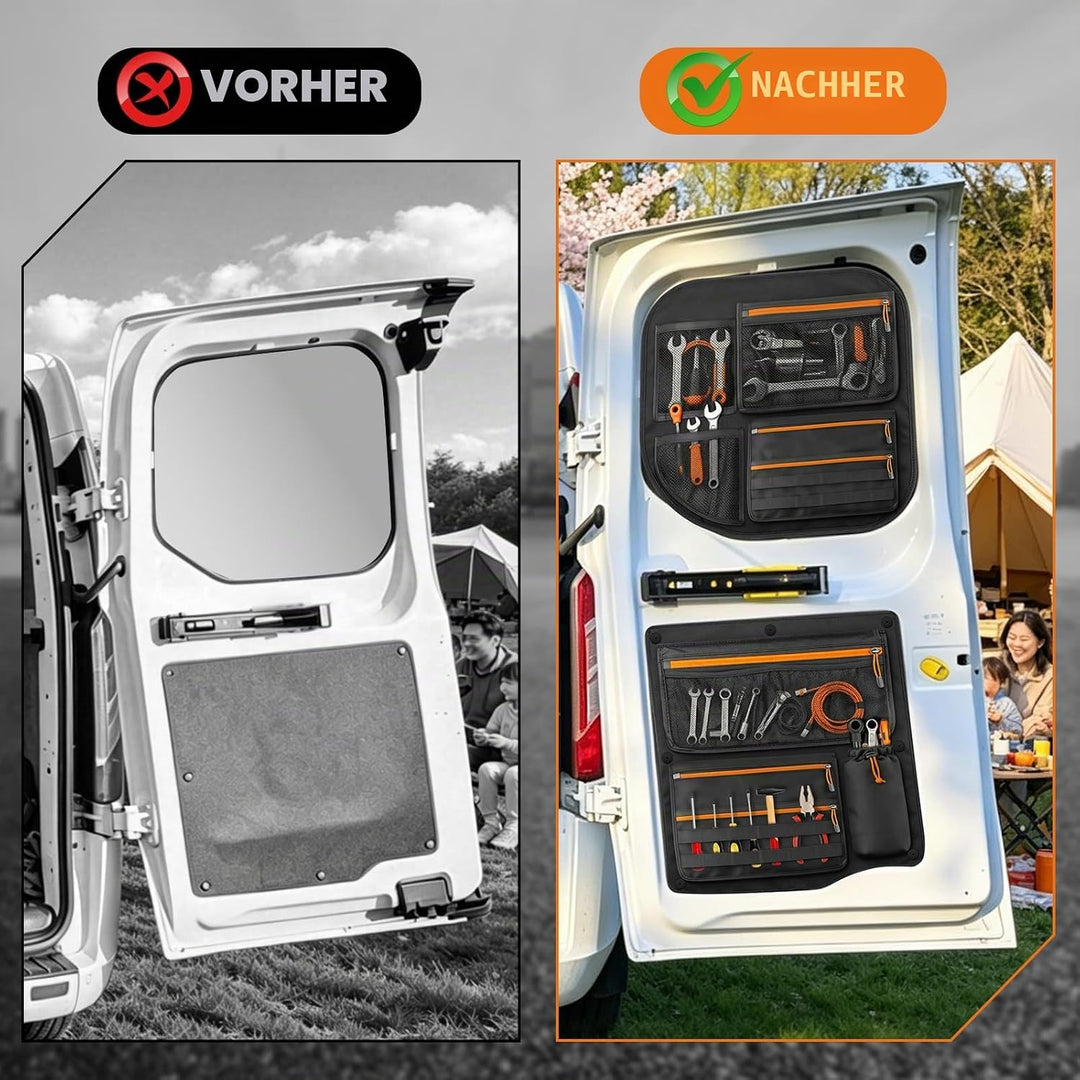 4PCS Scheunentor Aufbewahrungsorganizer kompatibel mit Ford Transit Custom 2006-2023, Taschen-Organi