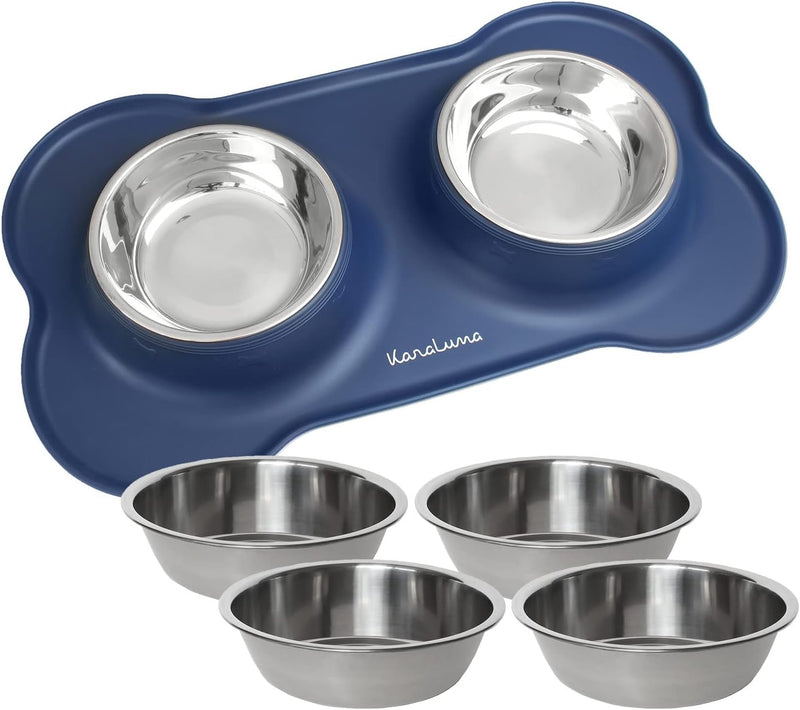 KaraLuna Napfunterlage aus Silikon mit Edelstahl Futternapf I Für Katzen & Hunde (400ml, Blau) Blau
