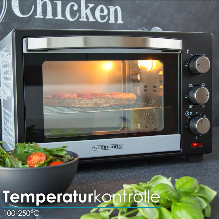 Mini Backofen 25 Liter | Pizza-Ofen | 3in1 Backofen | Minibackofen | Miniofen | Krümelblech | Ober-/