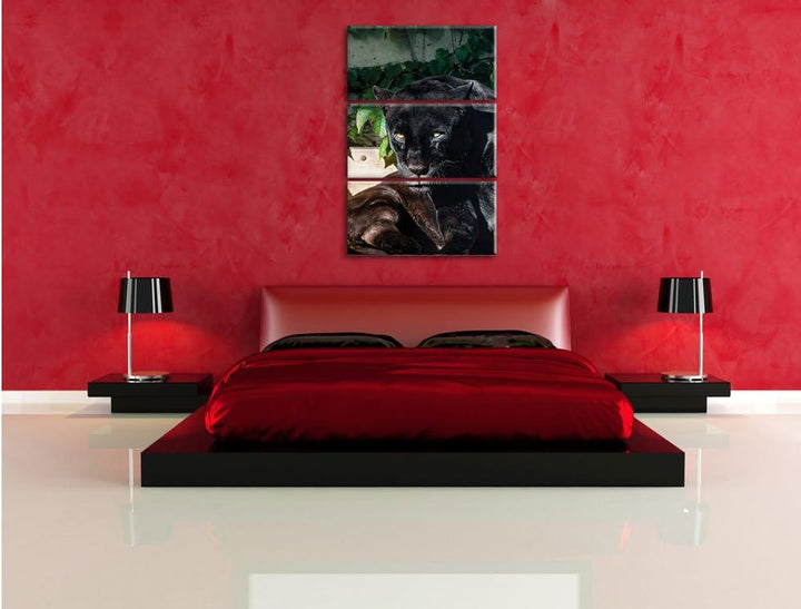 Pixxprint schwarzer Panther 3-Teiler Leinwandbild 120x80 Bild auf Leinwand