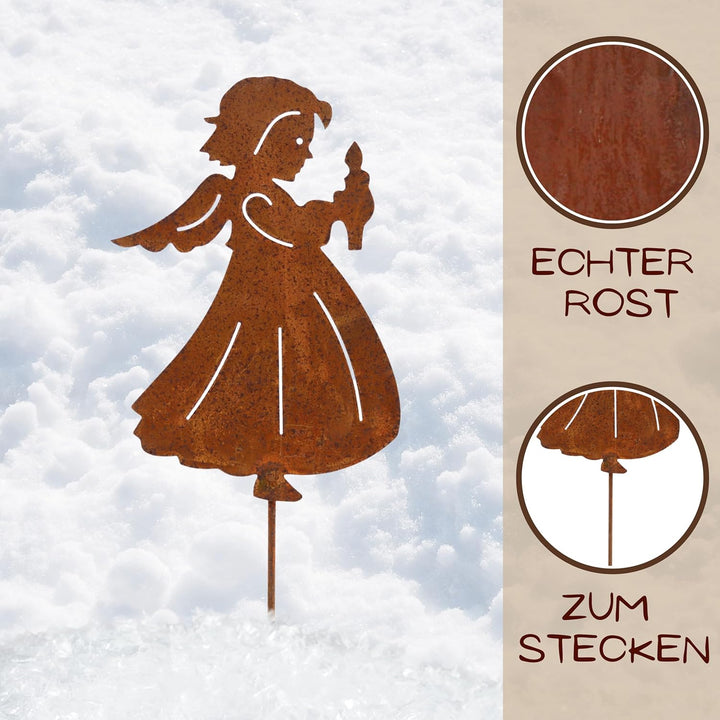 Rostikal Weihnachtsengel 24 x 35 cm Gartenstecker Rost Weihnachten Deko Engel Figur auf 80 cm Stab,