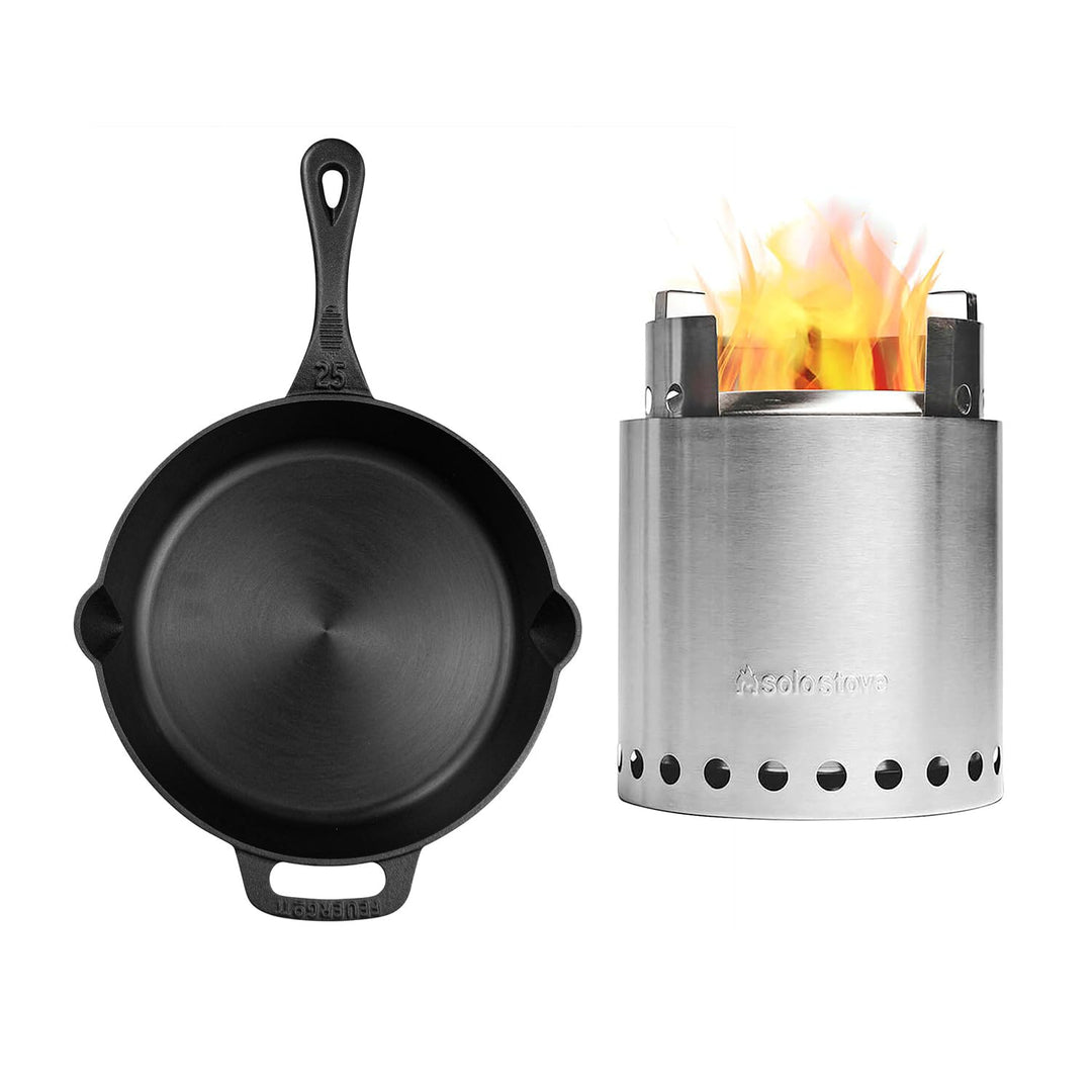Feuerpfanne Gusseisen mit Solo Stove Lite, kompaktes Camping Set, ideal für Outdoor Abenteuer, Brotb