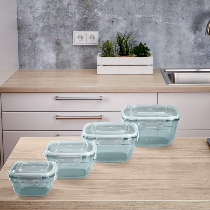 Grizzly 4er Set Frischhaltedosen (0,5L, 0,9L, 1,5L, 2,4L), quadratisch, Kunststoff, 100% luft-/wasse