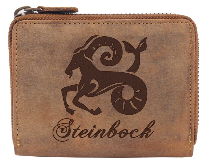 Greenburry Leder-Geldbörse mit Sternzeichen Steinbock Motiv I Damen-Portemonnaie mit Sternzeichen Mo