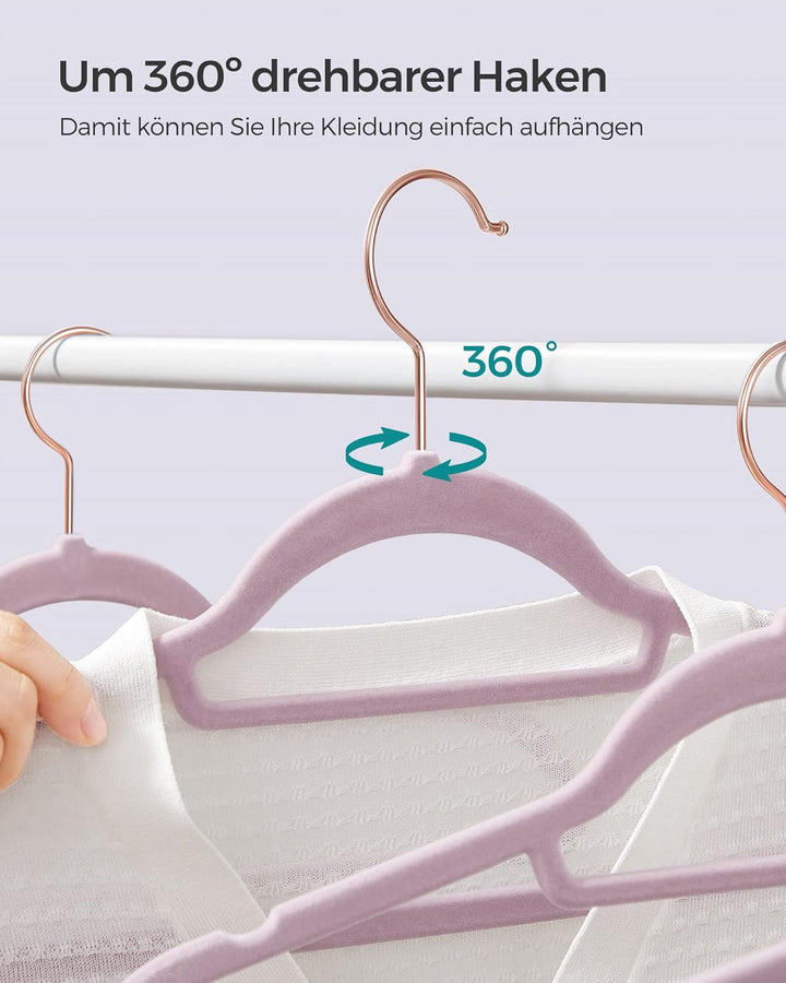 SONGMICS Kleiderbügel Samt, 50er Set, Bügel, rutschfest, kleine Stange für Krawatten, 360° drehbarer