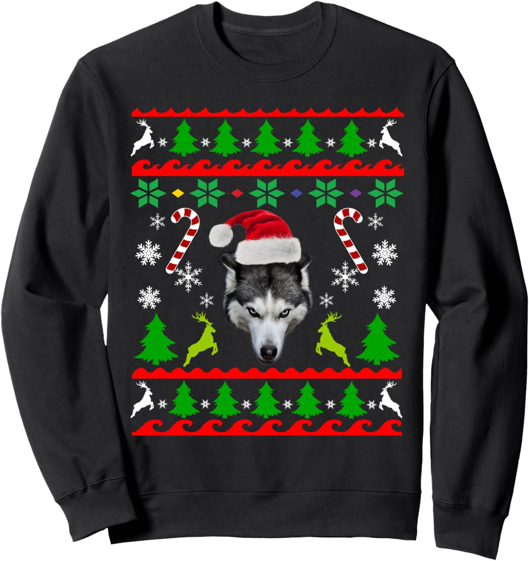 Ugly Christmas Design Style Wolf In Santa Hut Sweatshirt
