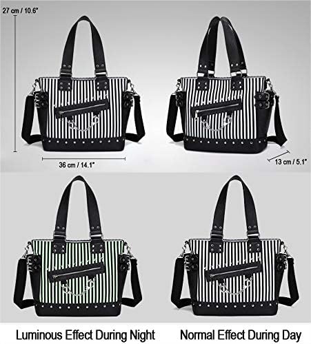 KEEPOP Damenmode Niet Handtasche Geldbörse Canvas Punk Tote mit Schultergurt Umhängetasche Grosse Ka