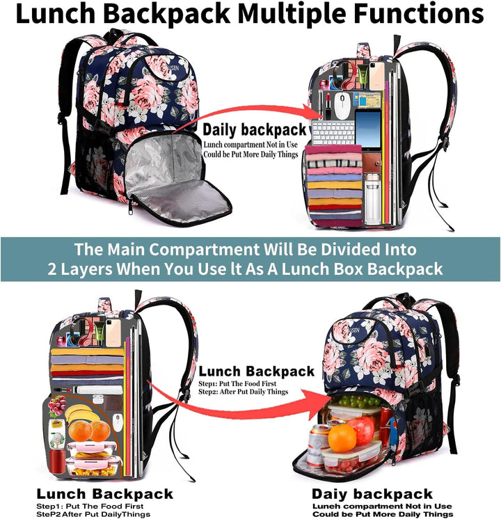 Rucksack Damen gross mit USB-Ladeanschluss & Laptopfach für 17 Zoll Laptop,wasserdicht Arbeitstasche